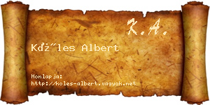 Köles Albert névjegykártya